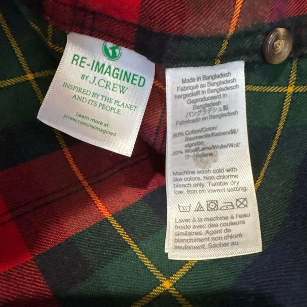 J. Crew Plaid Button Down Elbow Patches Cotton/Wool Flannel Holiday Large Slim